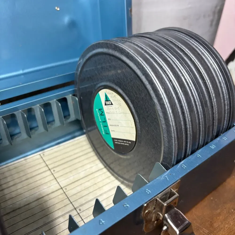 Vintage Blue Metal Film Reel Storage Case